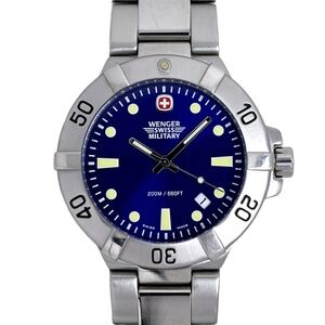 Wenger Swiss Military 1990's Men's Dive 40mm Watch Blue Sunburst Dial Ref 79178